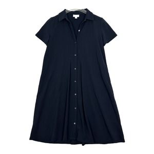 J Jill Dress Navy Blue Short Sleeve Button Front Pockets Pima Cotton Size XS